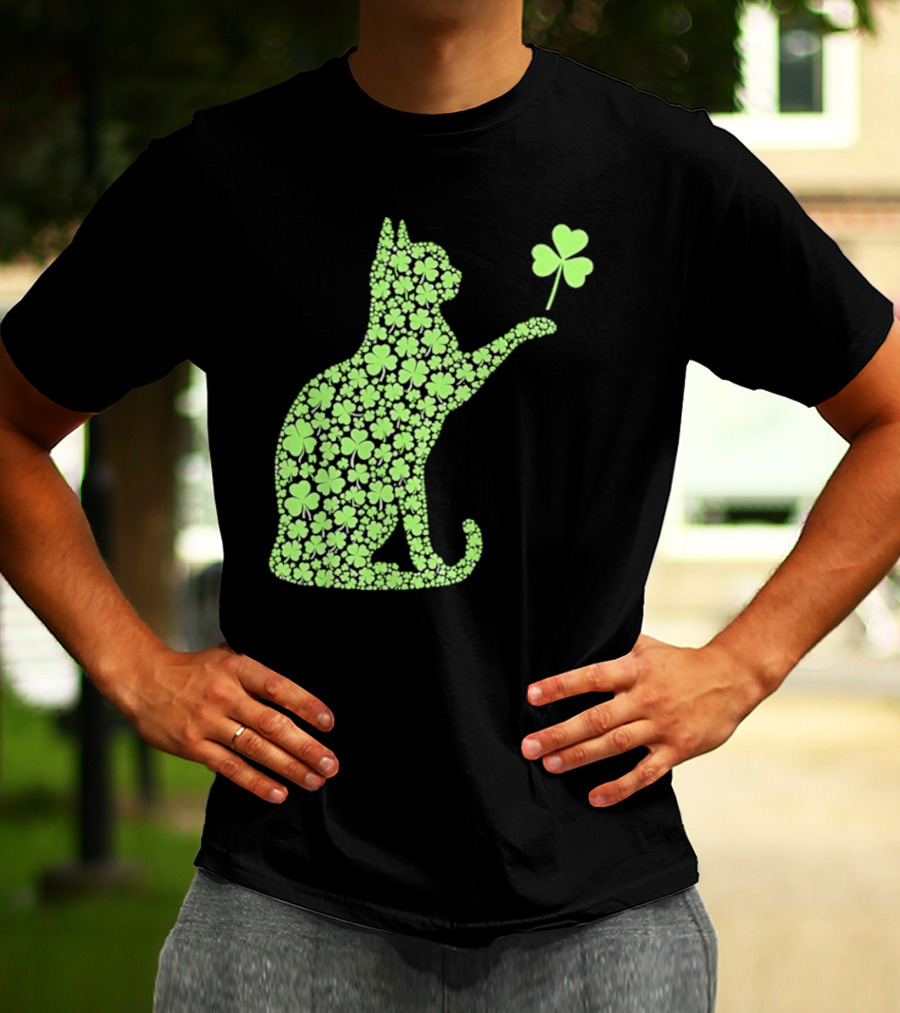 Funny St. Patrick’S Day Shamrock Cat Irish T-Shirt
