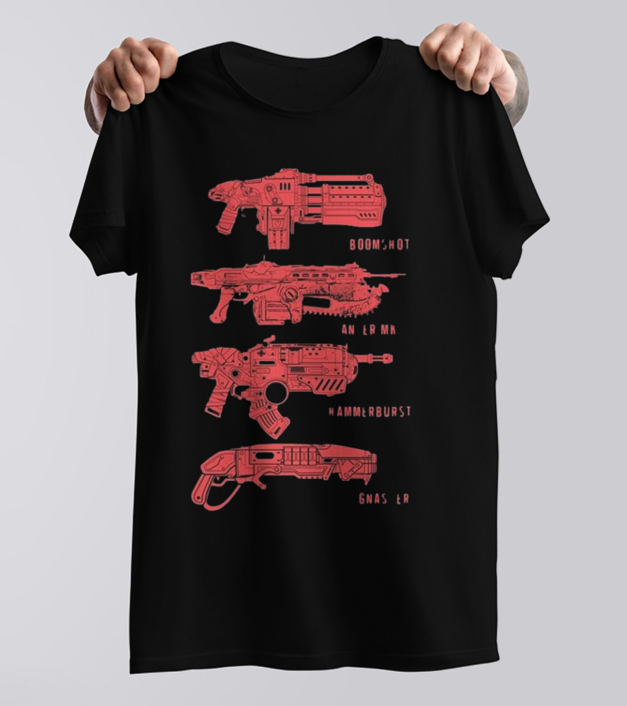 Gears Of War Boomshot Lancer Mk II Hammerburst Gnasher Weapon Stack T-Shirt