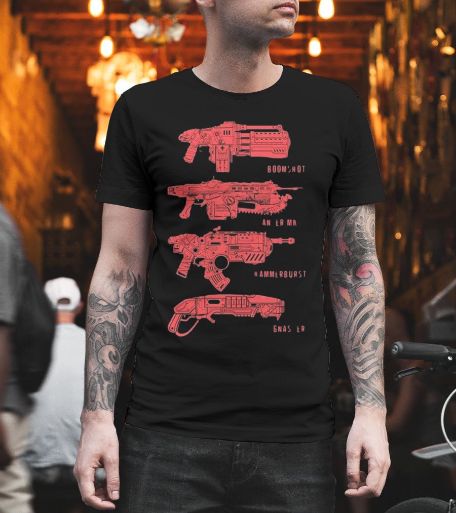 Gears Of War Boomshot Lancer Mk II Hammerburst Gnasher Weapon Stack T-Shirt