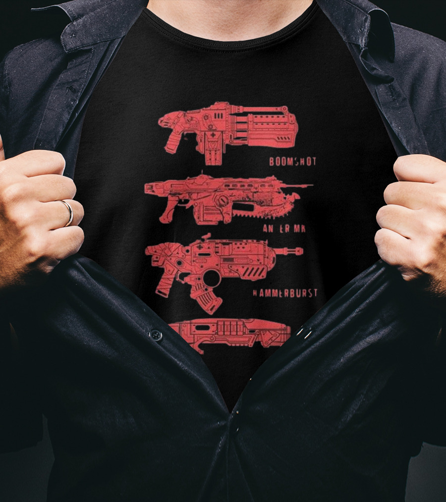 Gears Of War Boomshot Lancer Mk II Hammerburst Gnasher Weapon Stack T-Shirt