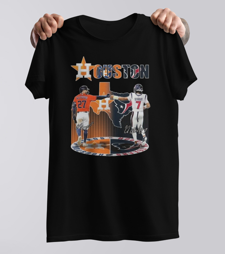 Houston Astros X Houston Texans Logo Signature 2025 T-Shirt