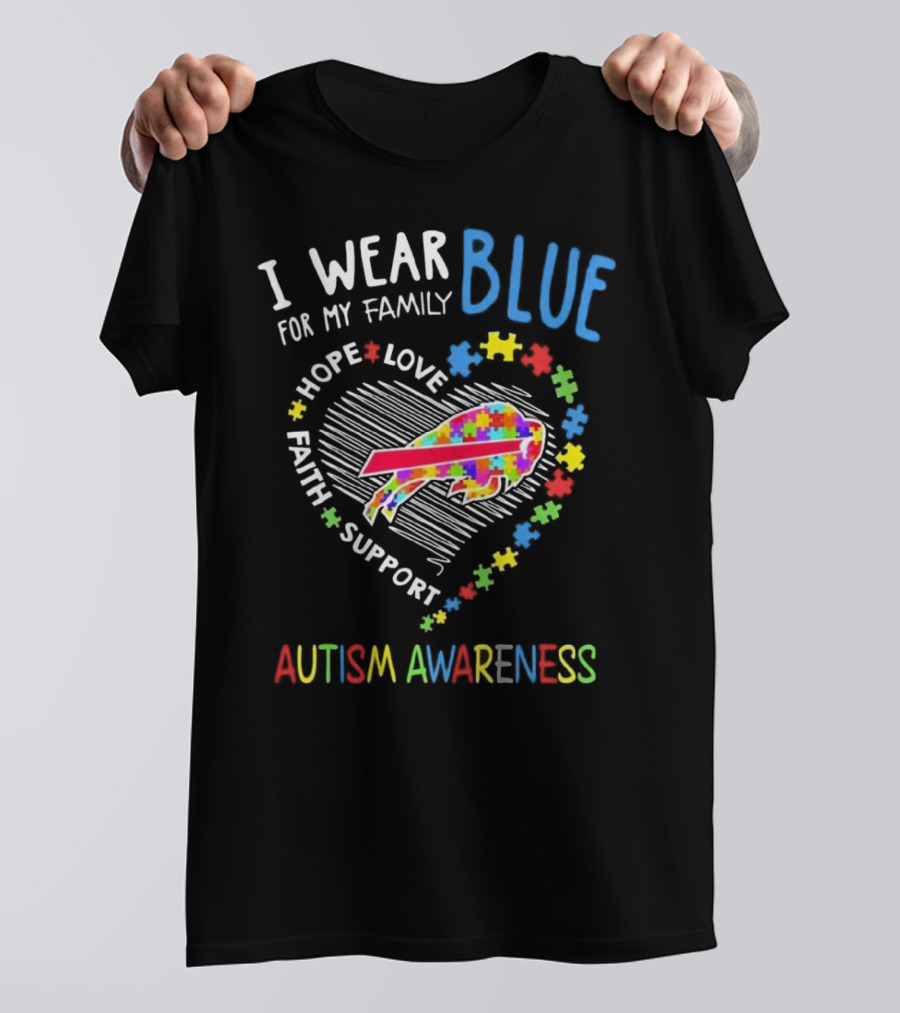 I Wear Blue For My Family Autism Awareness T-Shirt
