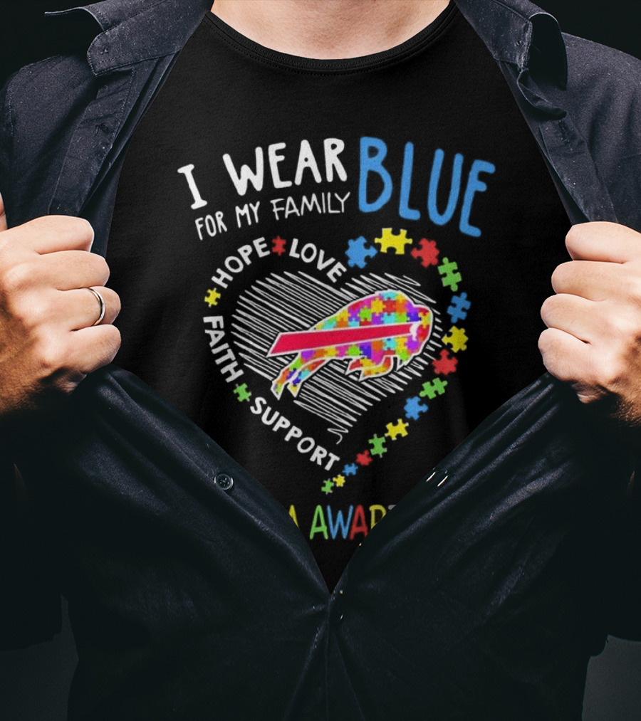 I Wear Blue For My Family Autism Awareness T-Shirt