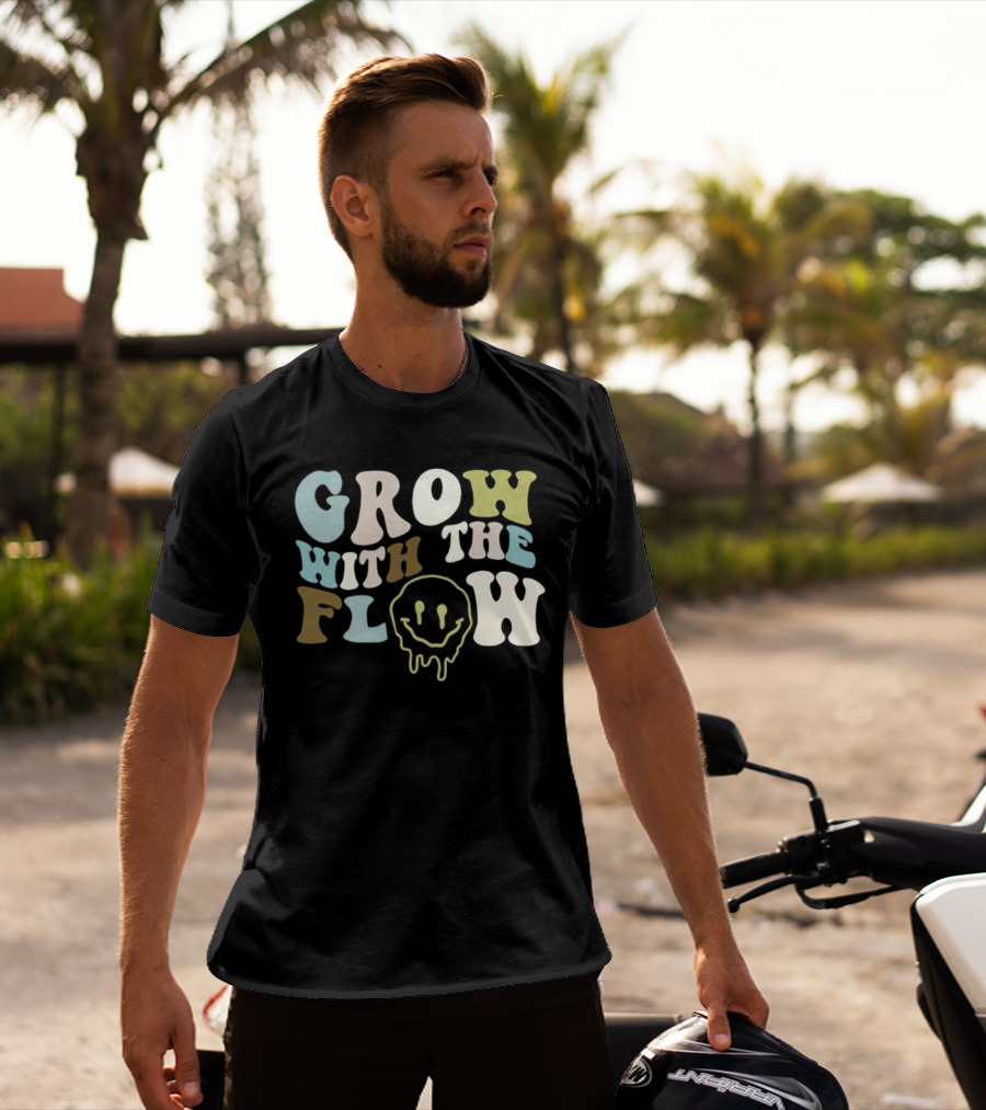 Grow With The Flow Boho Peace Smiley Face T-Shirt