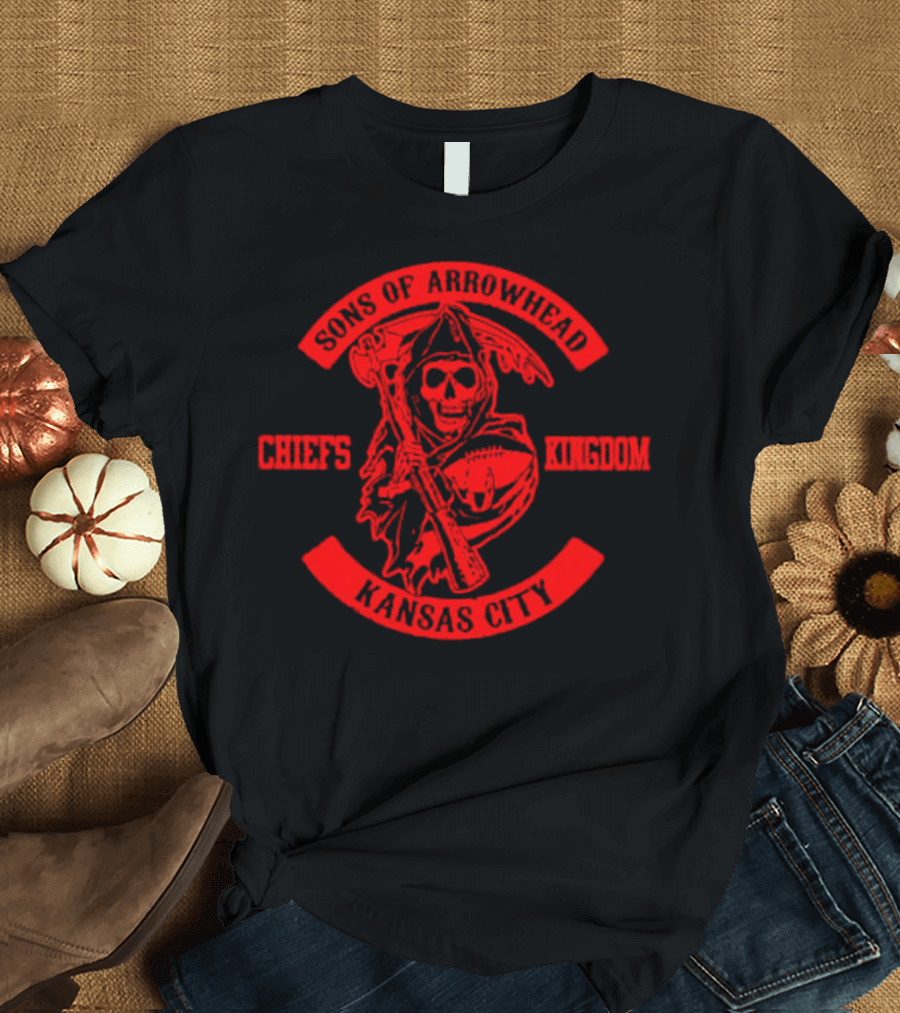 Sons Of Arrowhead Kansas City Chiefs Kingdom Grim Reaper Fan T-Shirt