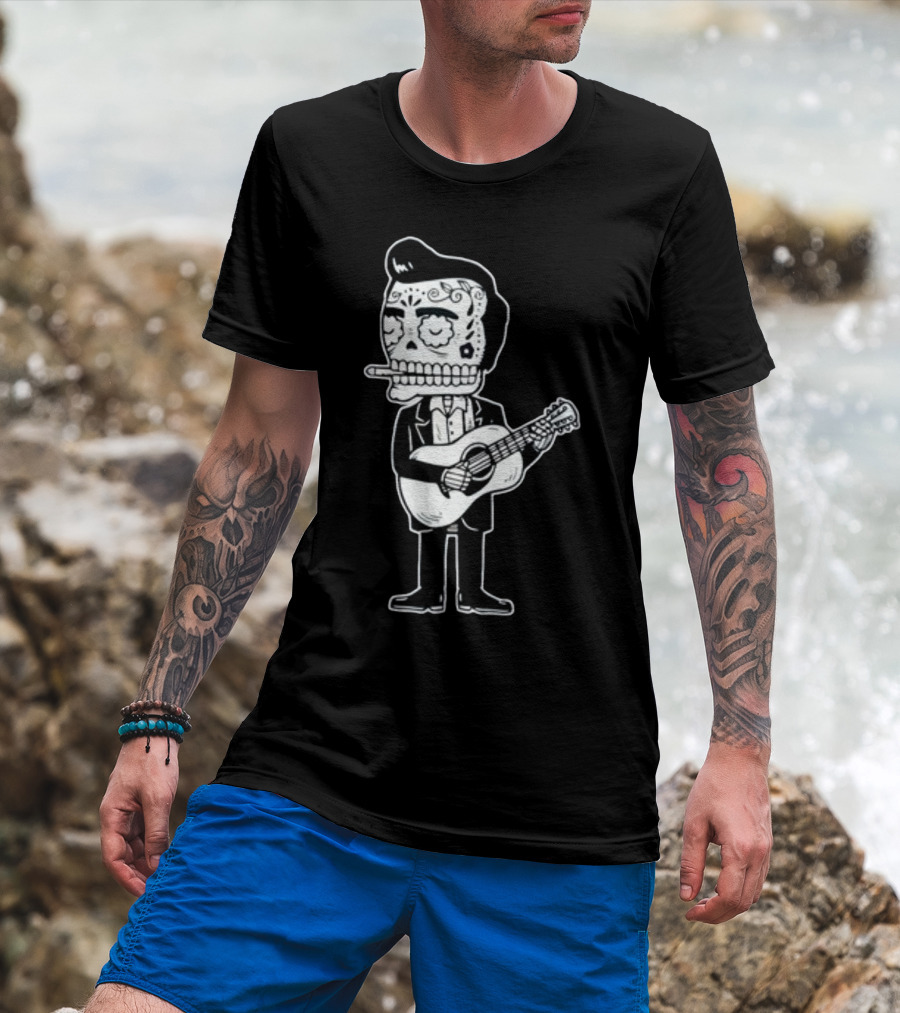 Stephen King Johnny Cash Calavera Gocco Skull Guitarist Figure T-Shirt