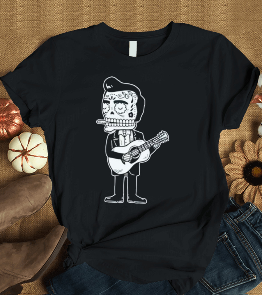 Stephen King Johnny Cash Calavera Gocco Skull Guitarist Figure T-Shirt