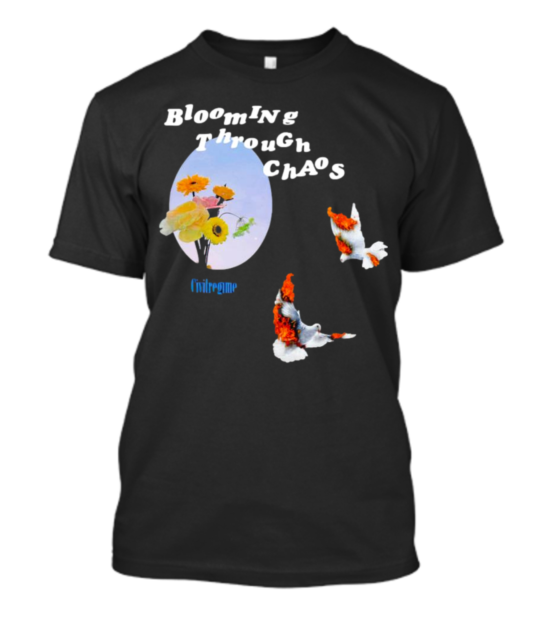 Blooming Through Chaos Civilregime Floral And Bird Motif T-Shirt