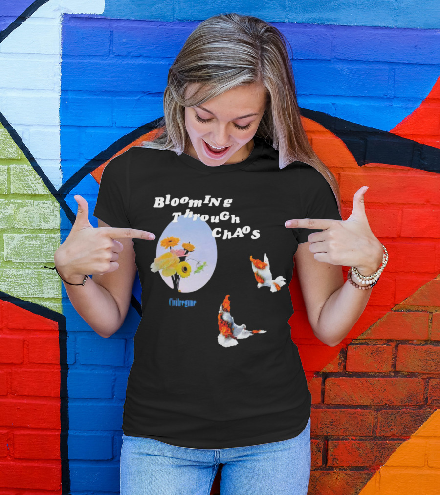 Blooming Through Chaos Civilregime Floral And Bird Motif T-Shirt