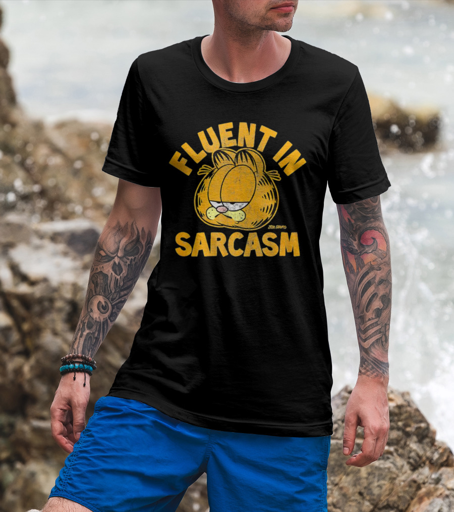 Garfield Fluent In Sarcasm Jim Davis Iconic Cat Image T-Shirt
