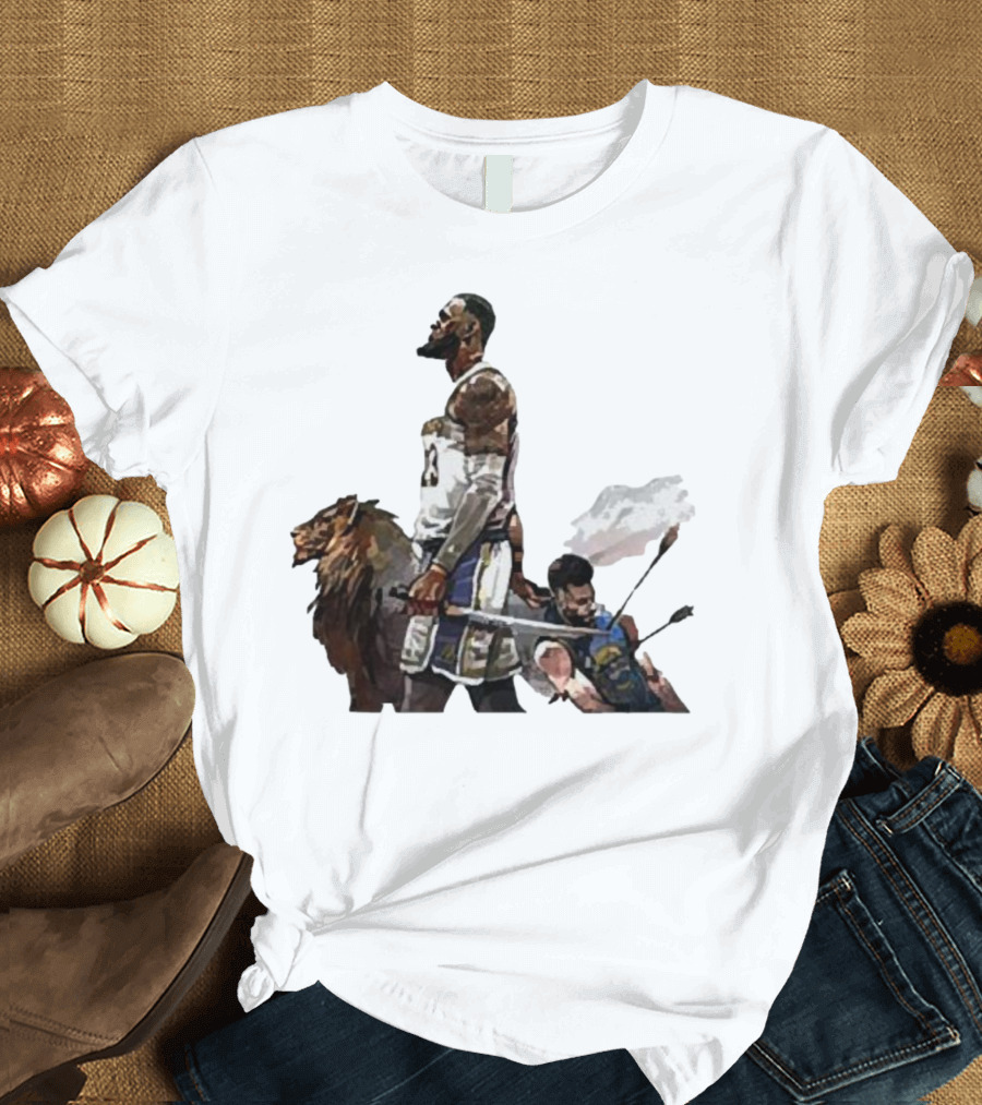 Lebron James Riding Lion Defeats Stephen Curry In Warrior Duel T-Shirt