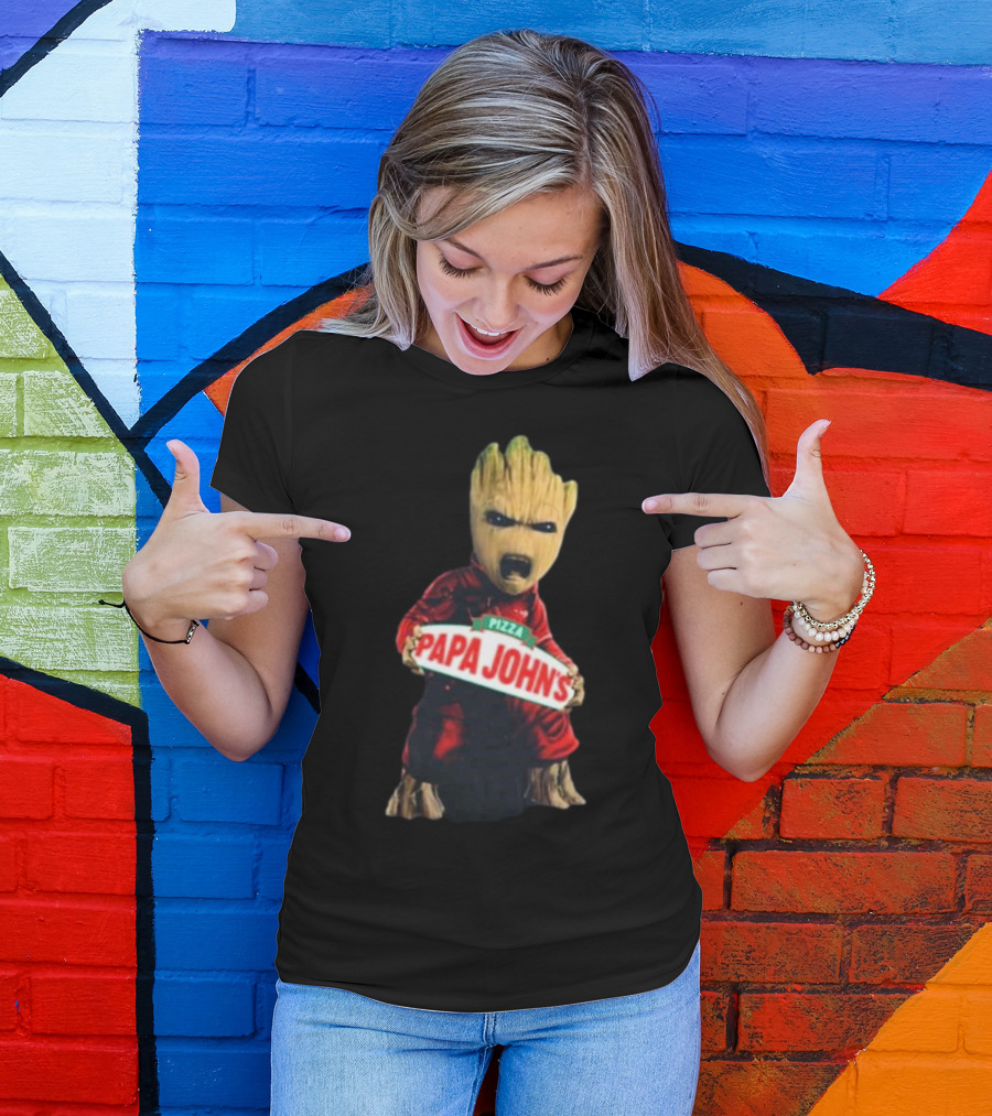 Baby Groot Holding Papa John’s Pizza Sign T-Shirt