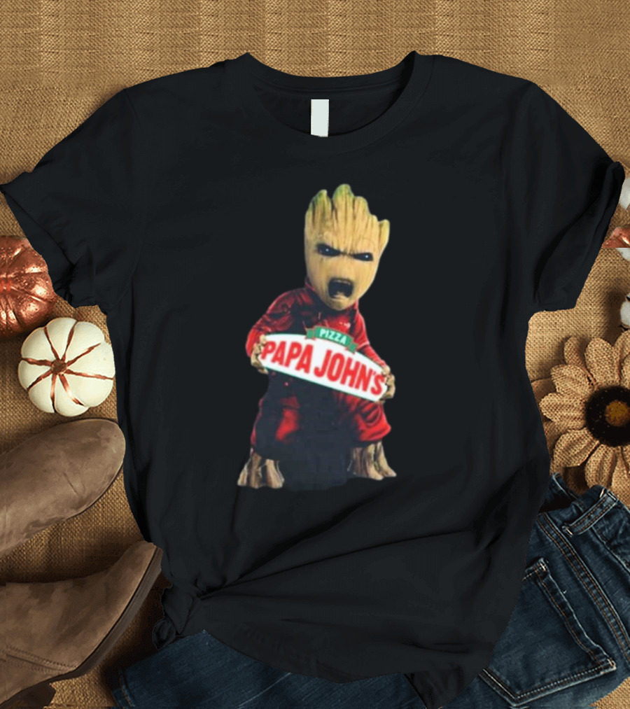 Baby Groot Holding Papa John’s Pizza Sign T-Shirt