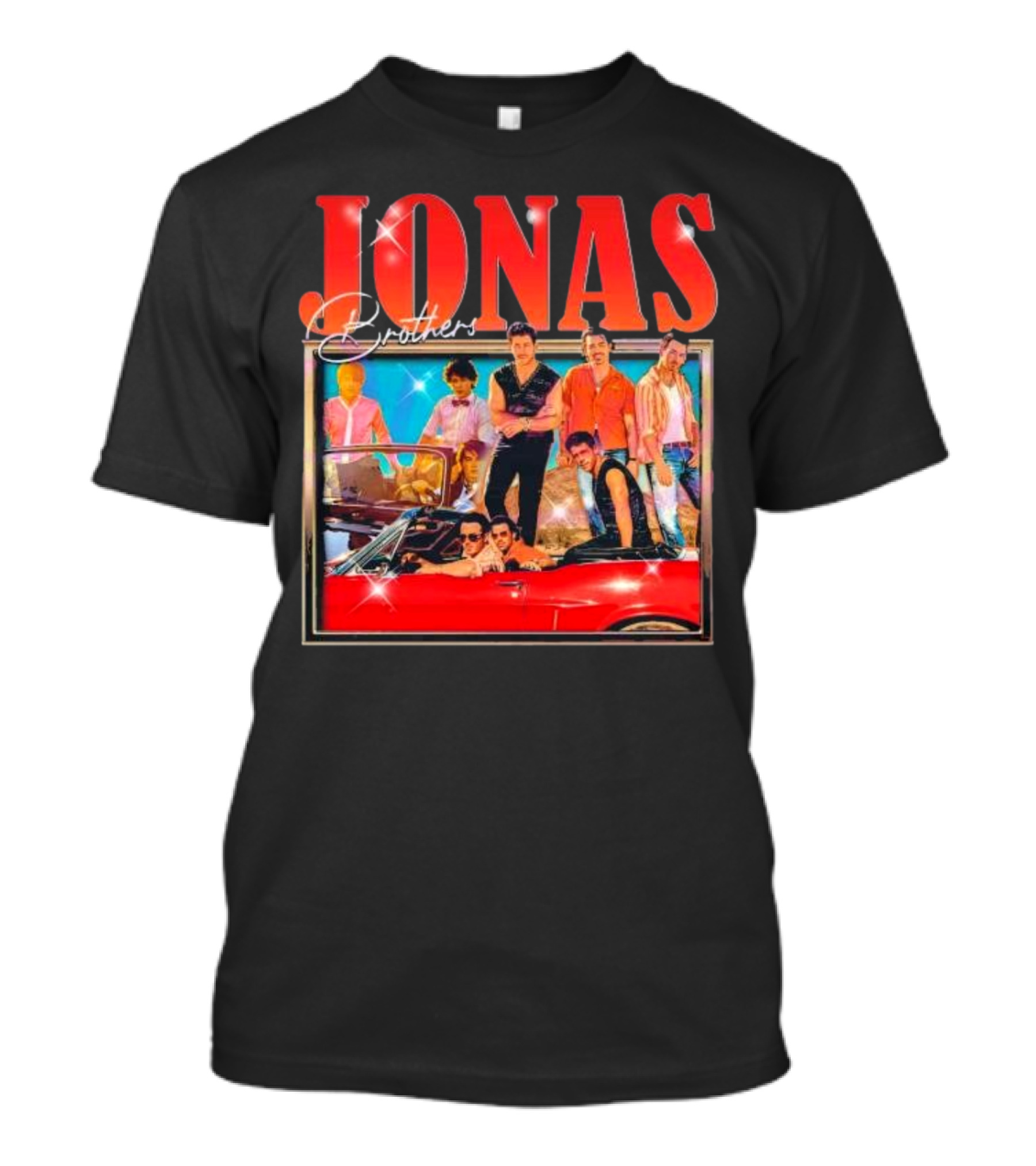 Jonas Brothers Band Retro Group Photo With Red Convertible T-Shirt
