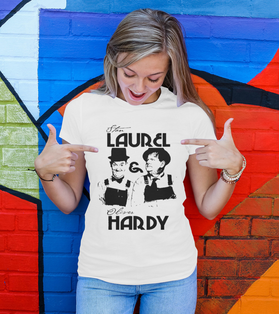 Stan Laurel And Oliver Hardy Black And White Classic Comedy Duo T-Shirt