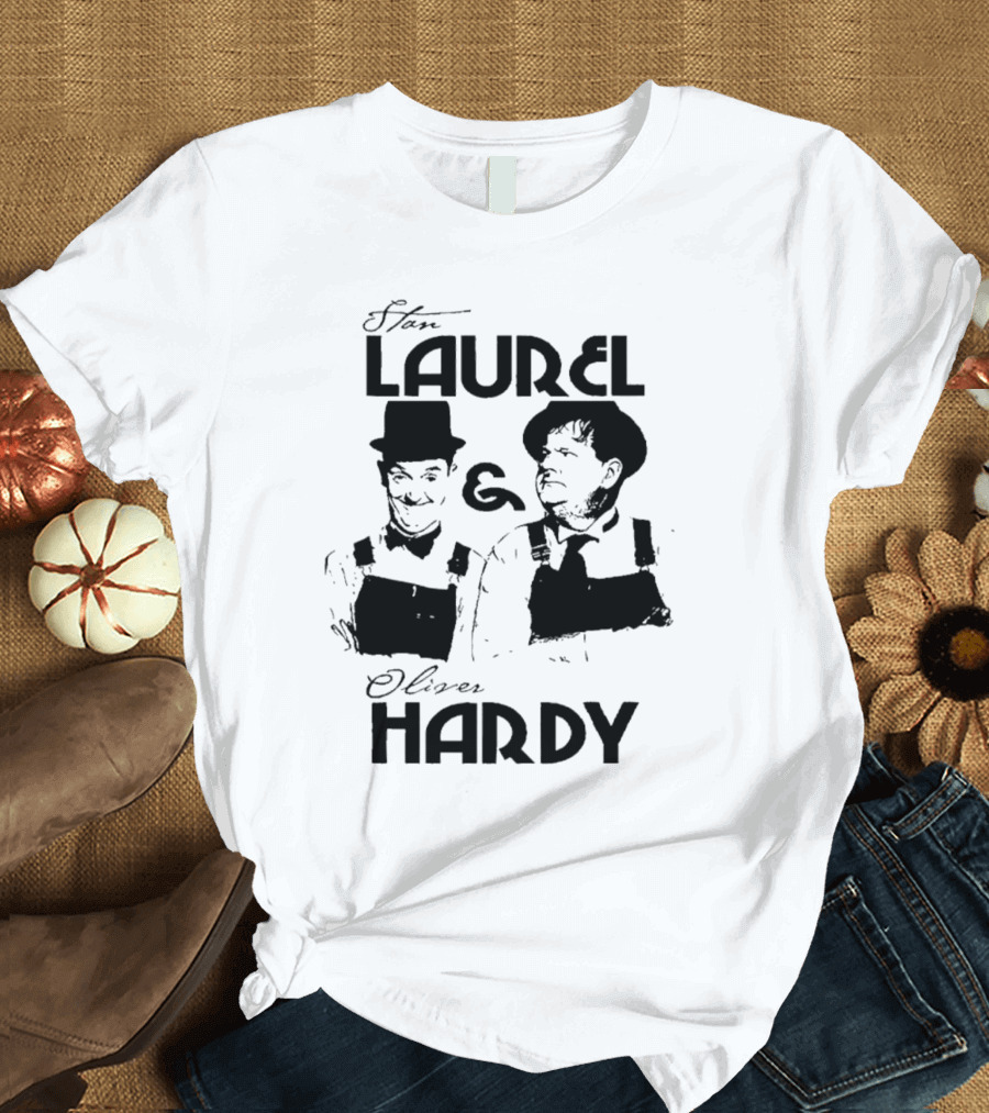 Stan Laurel And Oliver Hardy Black And White Classic Comedy Duo T-Shirt