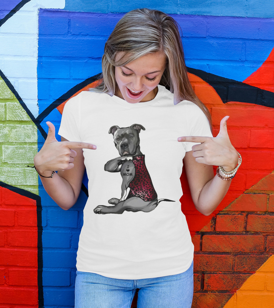 I Love Mom Dog Tattoo Red Leopard Print T-Shirt
