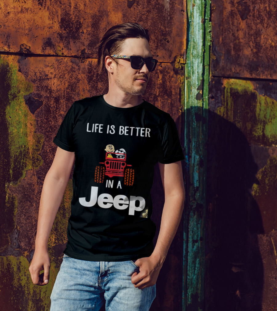 Life Is Better With Snoopy And Charlie Brown Cruising In A Jeep T-Shirt
