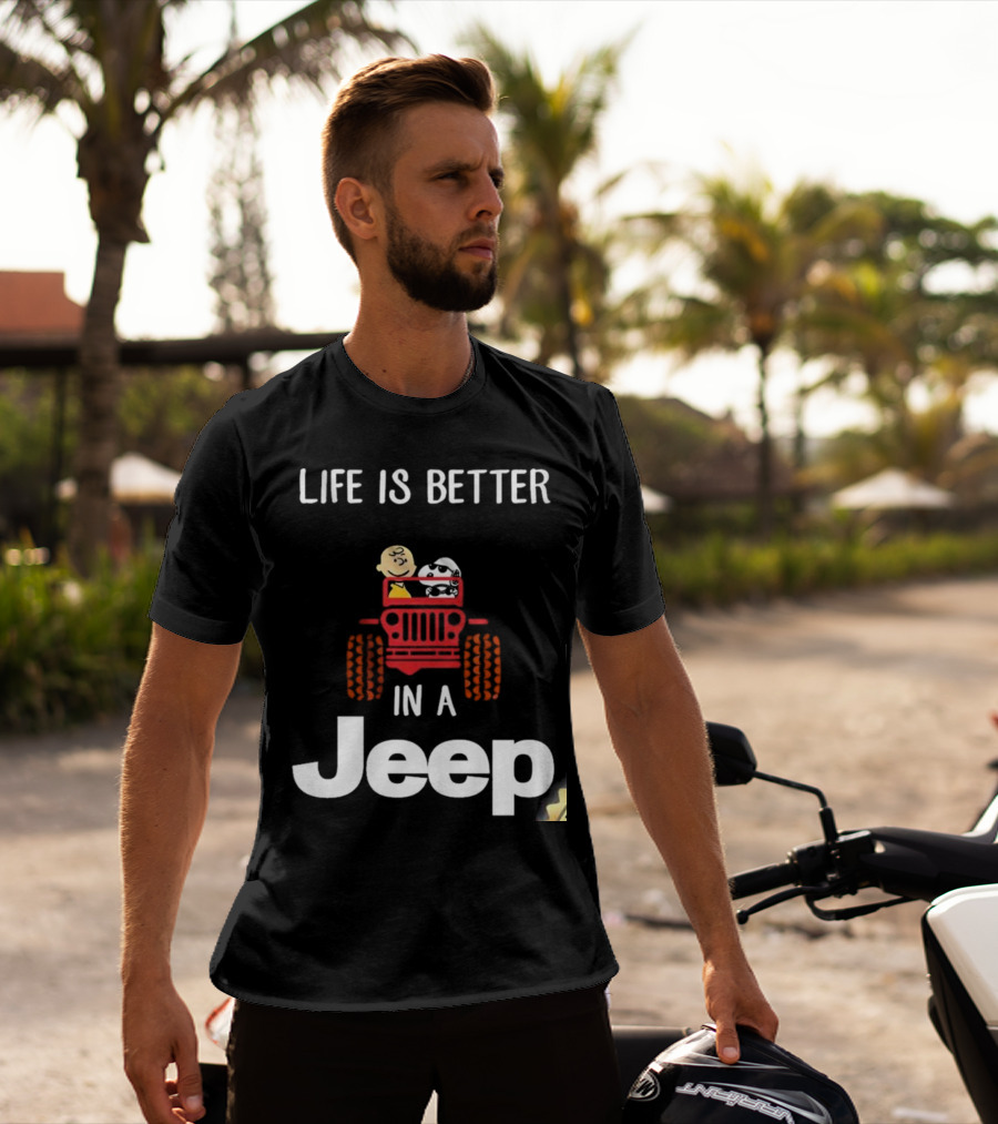 Life Is Better With Snoopy And Charlie Brown Cruising In A Jeep T-Shirt