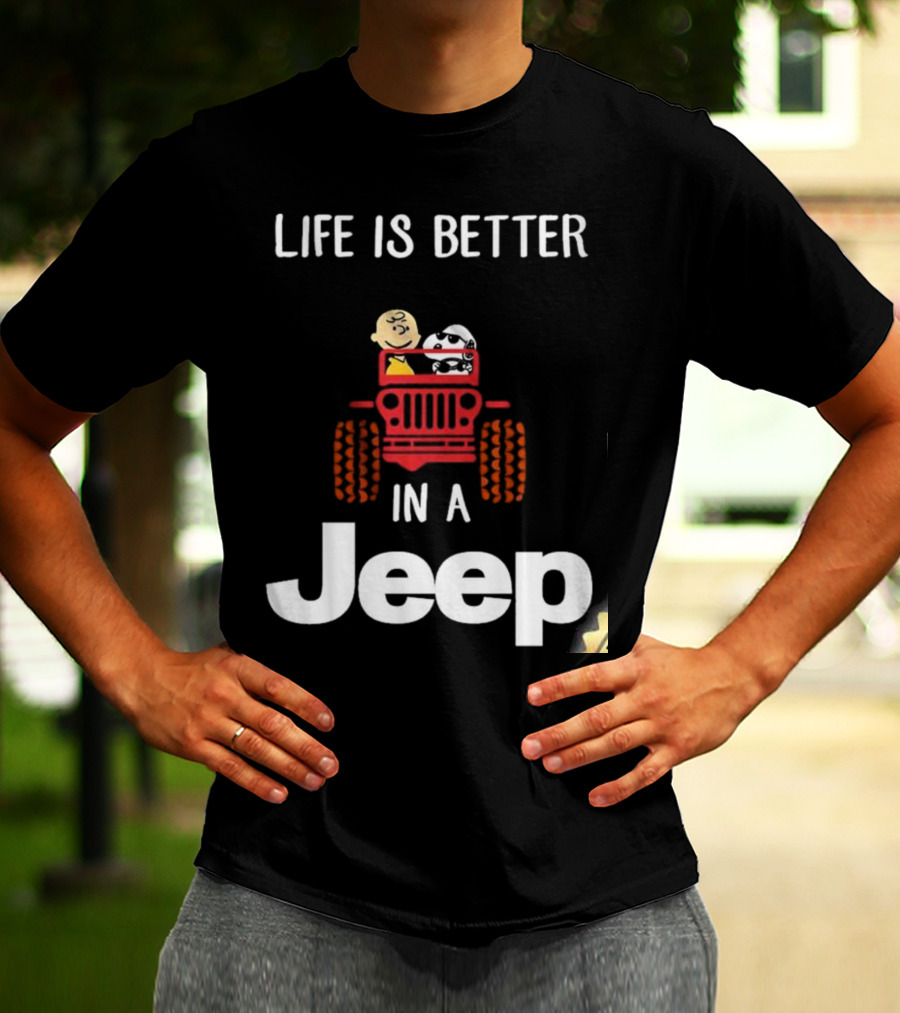 Life Is Better With Snoopy And Charlie Brown Cruising In A Jeep T-Shirt