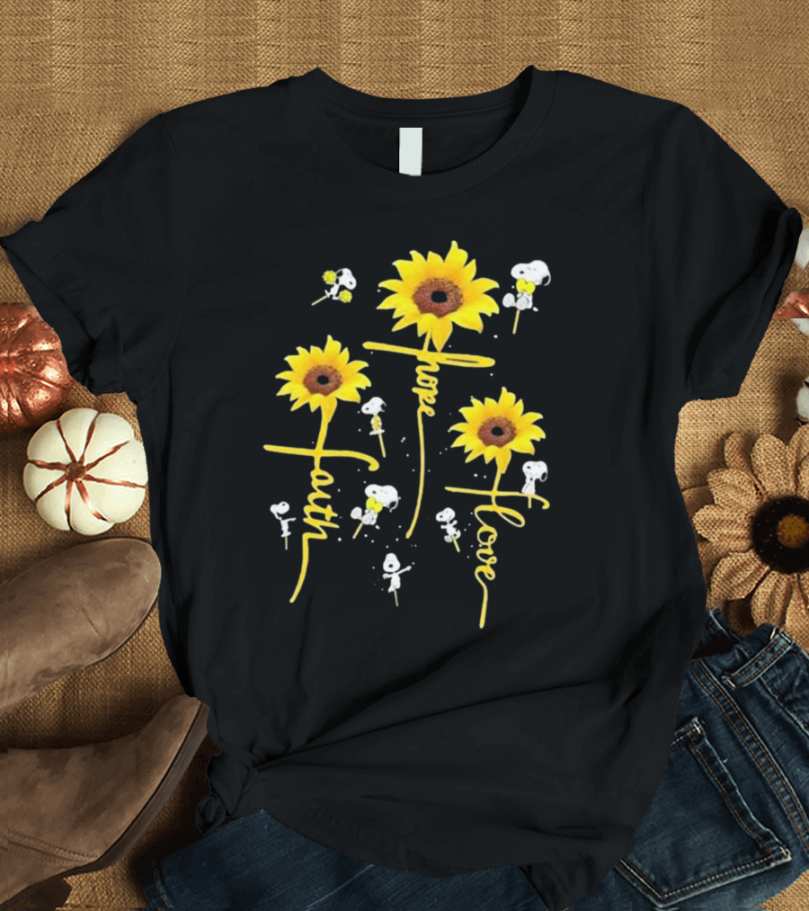 Snoopy Sunflowers Hope Faith Love T-Shirt