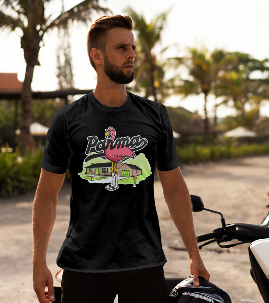 Parma Flamingo In Suburban Neighborhood Scene T-Shirt