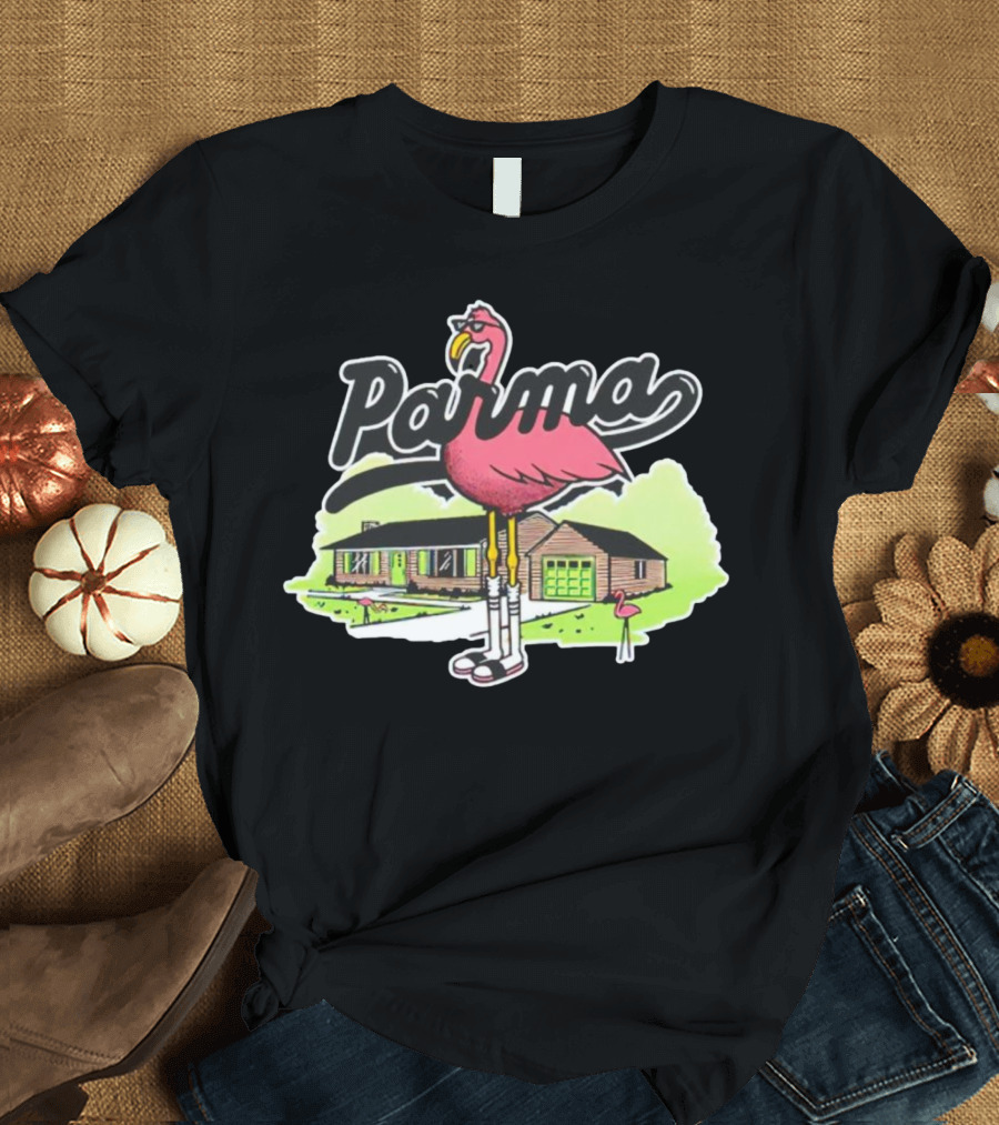 Parma Flamingo In Suburban Neighborhood Scene T-Shirt