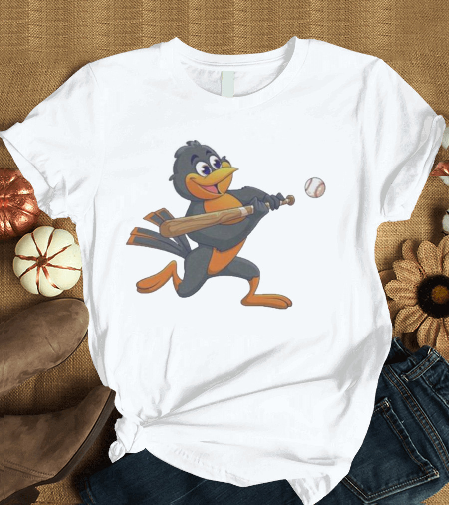 Baltimore Orioles Bird Bat Baseball Swing T-Shirt