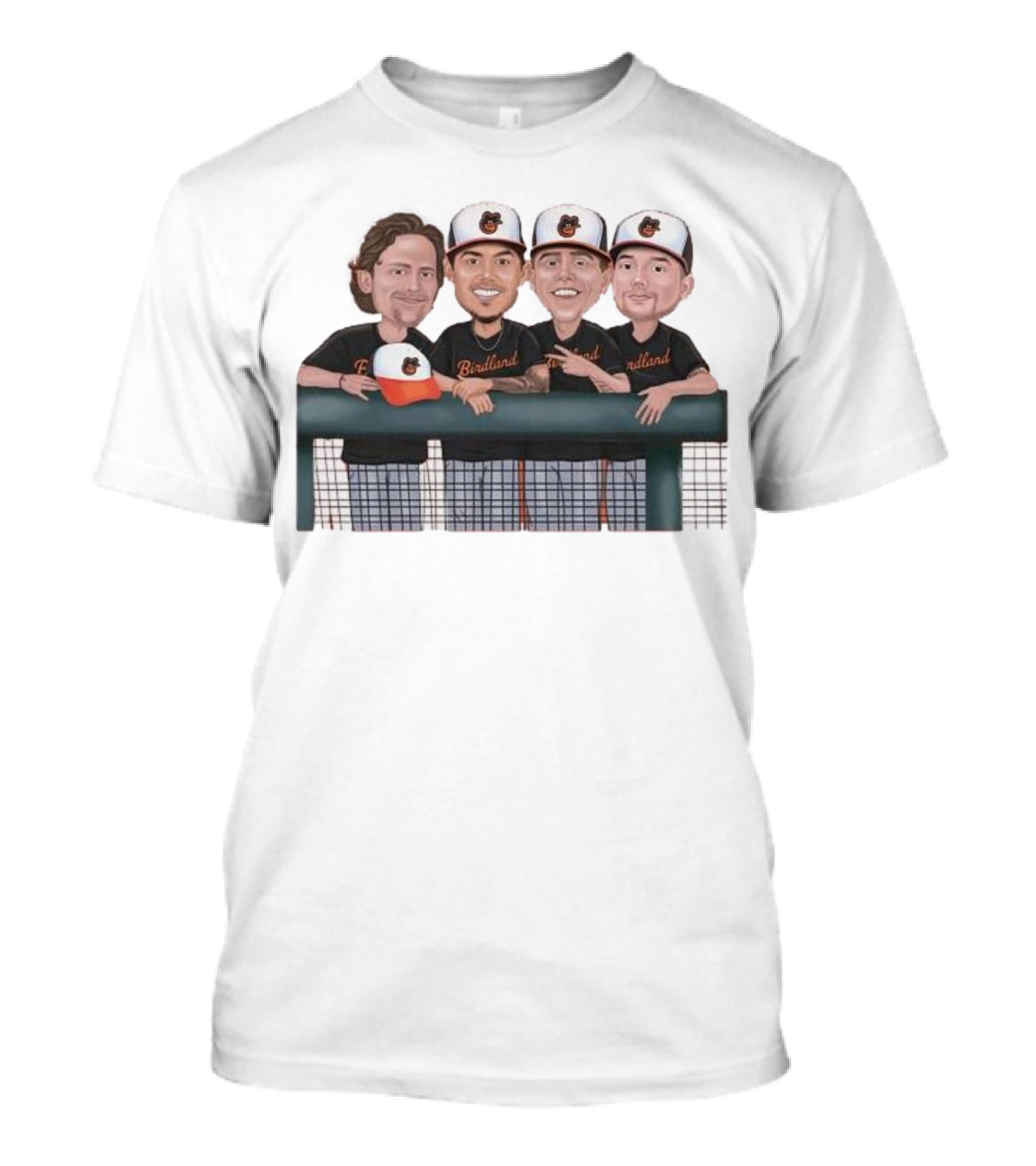 Dugout Boys Birdland Baltimore Orioles Players Cartoon Caricature T-Shirt