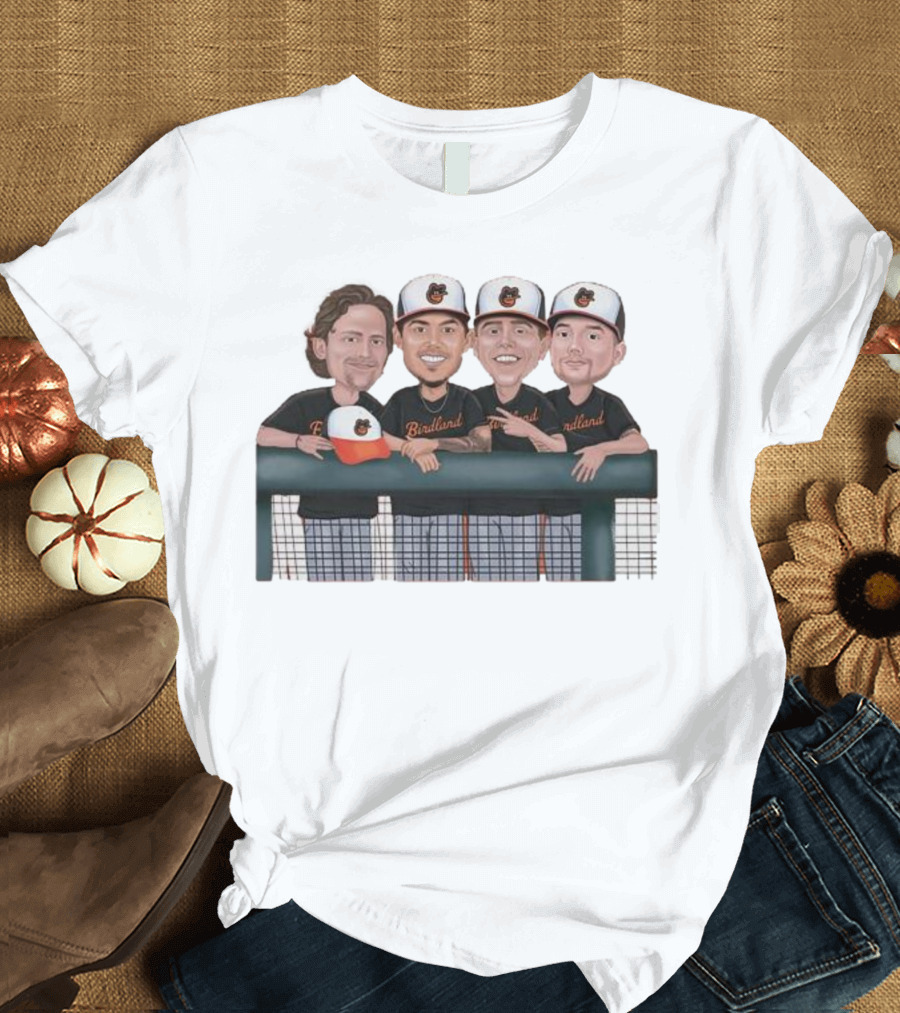 Dugout Boys Birdland Baltimore Orioles Players Cartoon Caricature T-Shirt