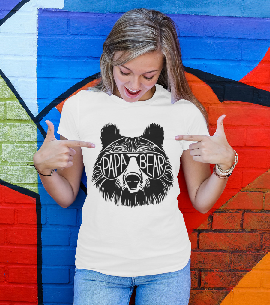 Papa Bear Sunglasses Cool Bear Head T-Shirt