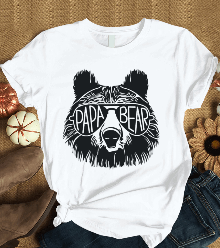Papa Bear Sunglasses Cool Bear Head T-Shirt