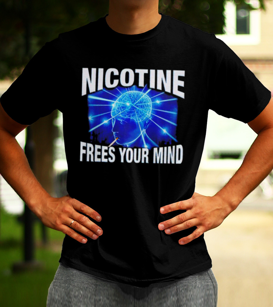 Nicotine Frees Your Mind Electric Brain Smoke Effect T-Shirt
