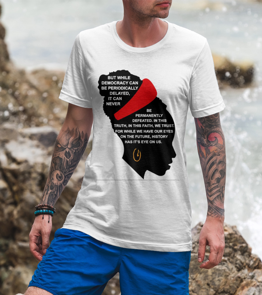 Amanda Gorman Democracy Periodically Delayed Never Permanently Defeated Silhouette With Red Headband T-Shirt
