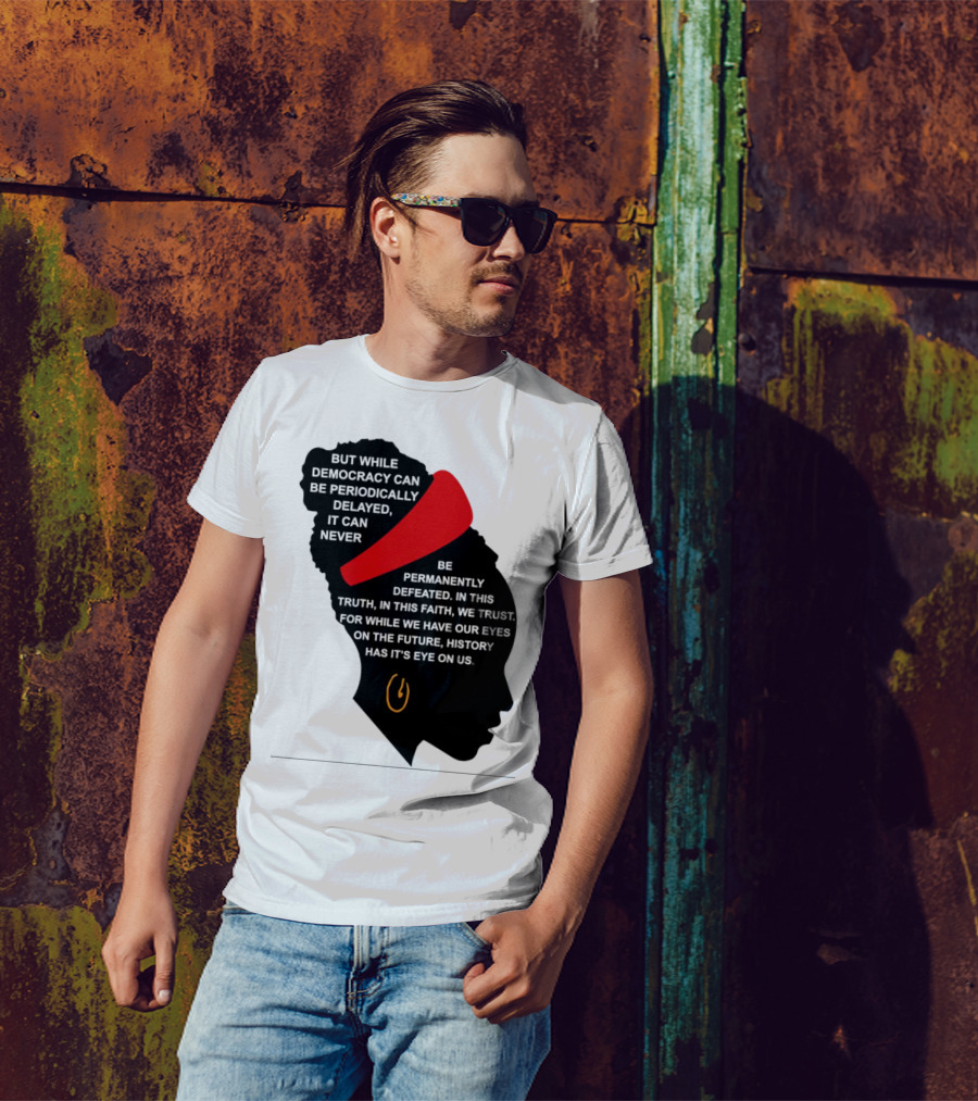 Amanda Gorman Democracy Periodically Delayed Never Permanently Defeated Silhouette With Red Headband T-Shirt