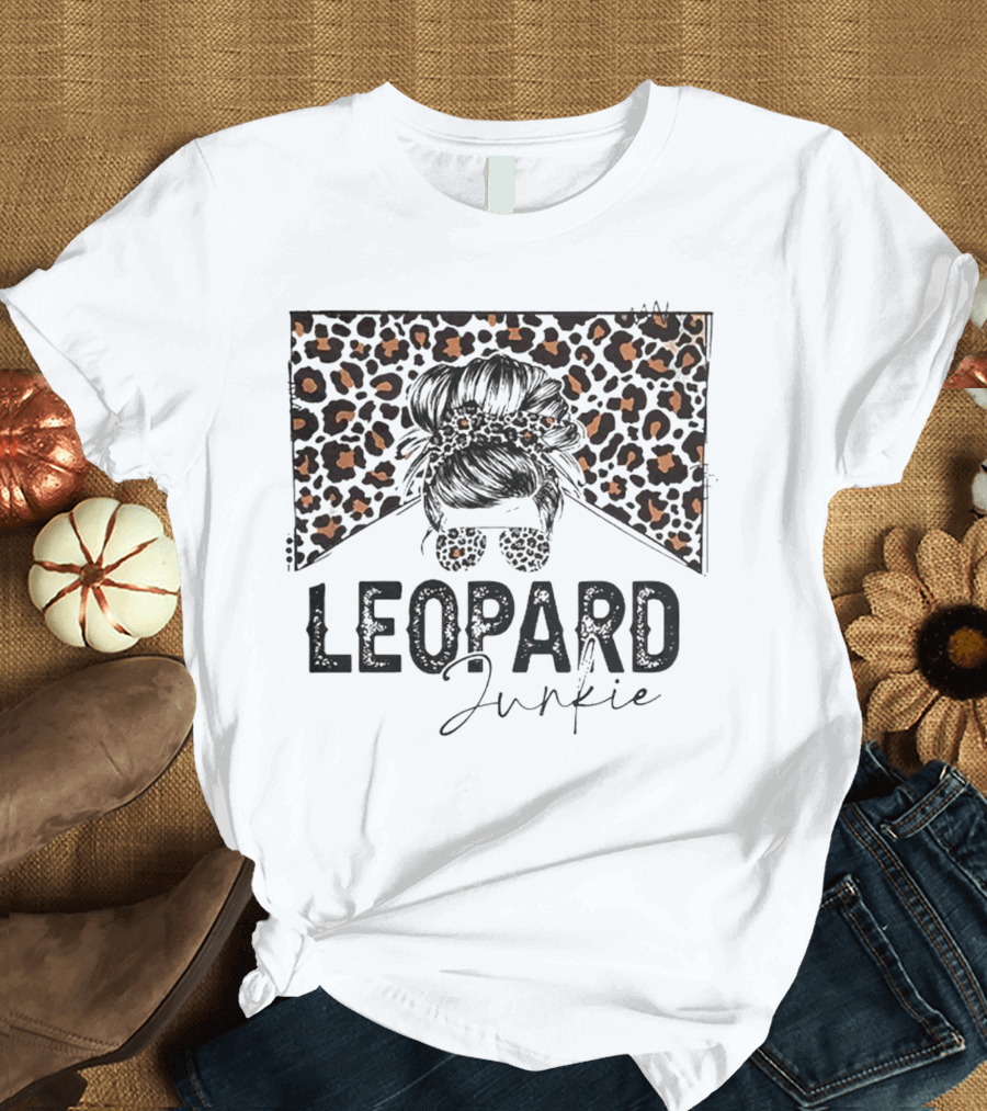 Leopard Junkie Messy Bun With Leopard Print Bow And Sunglasses T-Shirt