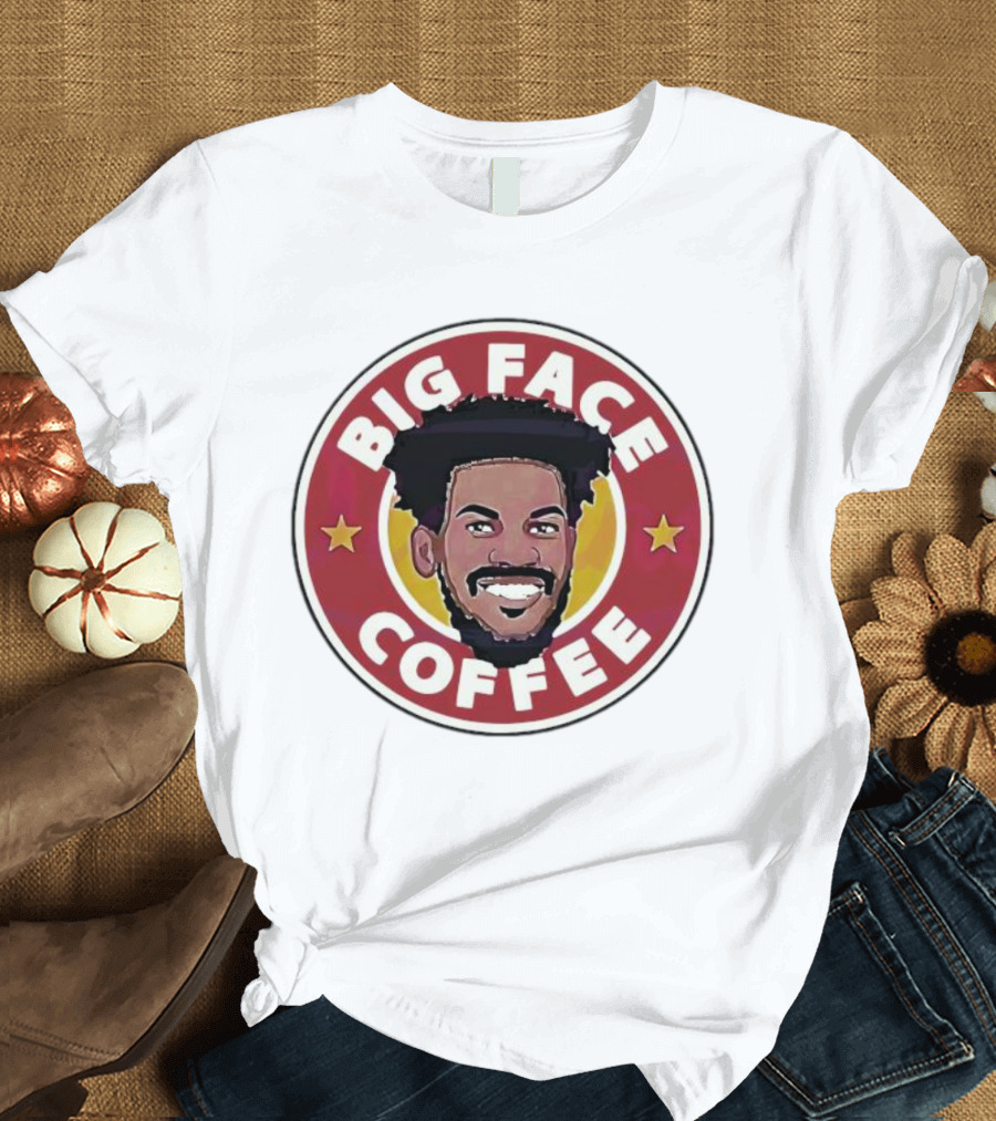 Big Face Coffee Jimmy Butler Circle Red Background Two Stars T-Shirt