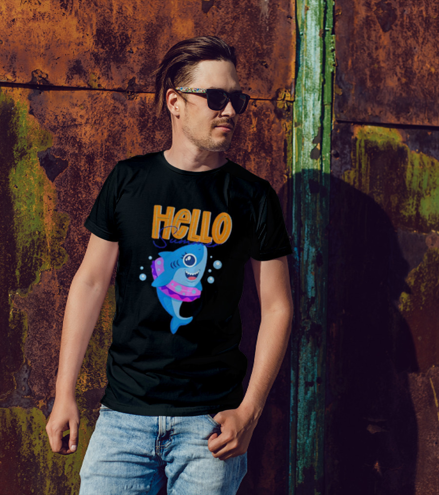 Hello Summer Shark With Swim Ring And Bubbles T-Shirt
