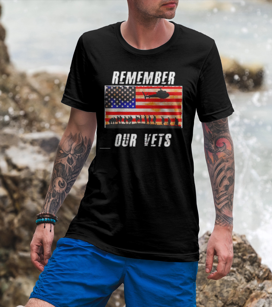 Vietnam Veterans Remember Our Vets Memorial Day American Flag Helicopter T-Shirt