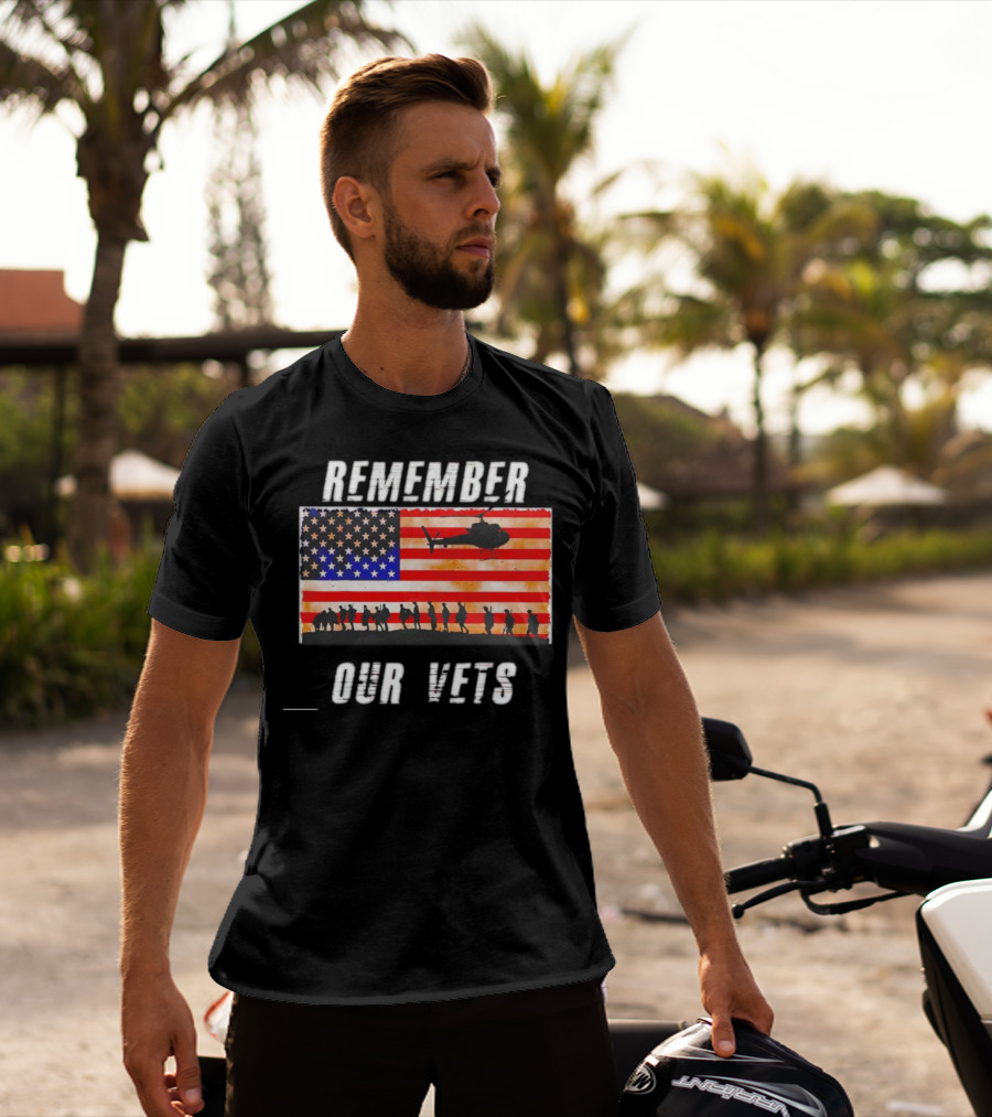 Vietnam Veterans Remember Our Vets Memorial Day American Flag Helicopter T-Shirt
