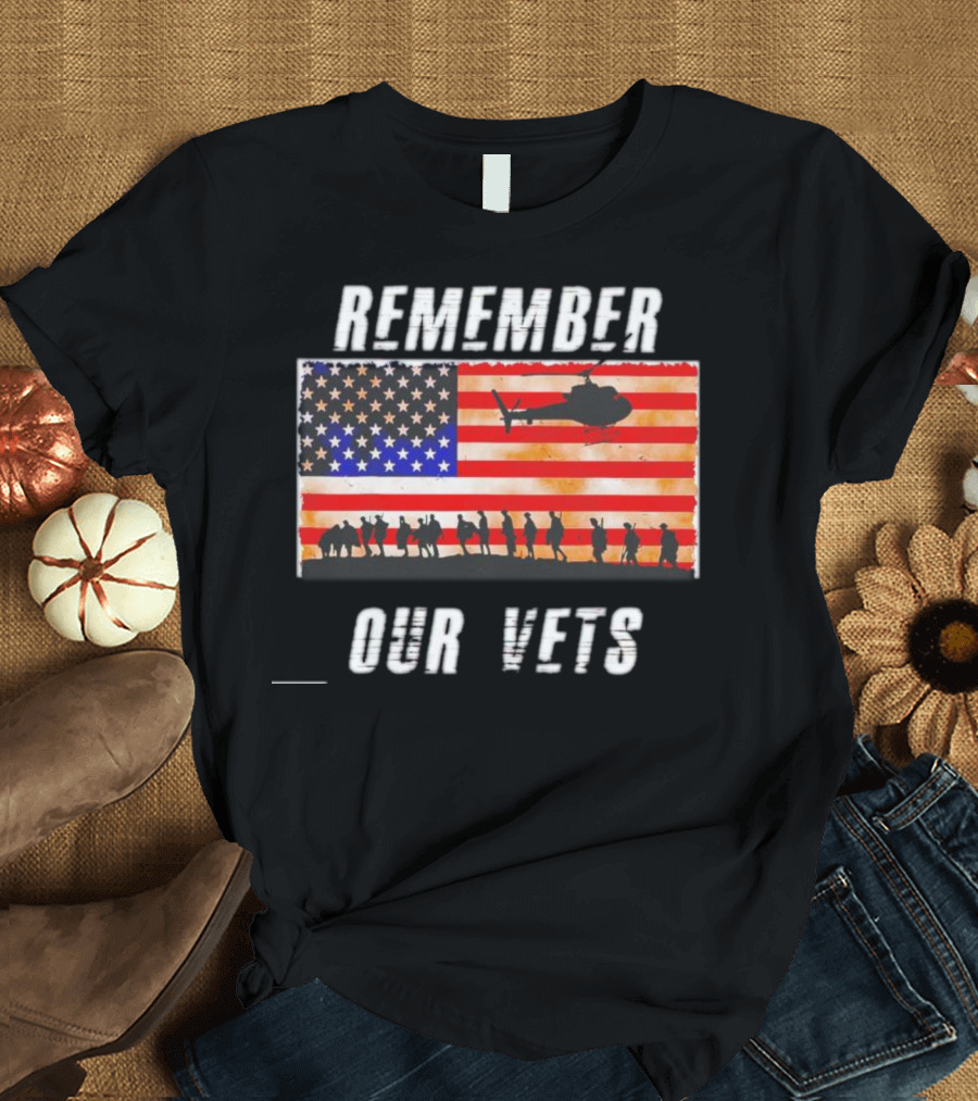 Vietnam Veterans Remember Our Vets Memorial Day American Flag Helicopter T-Shirt