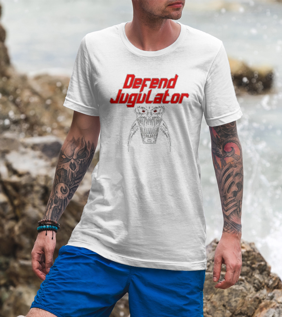 Defend Jugulator Metal Beast With Fangs And Red Eyes T-Shirt