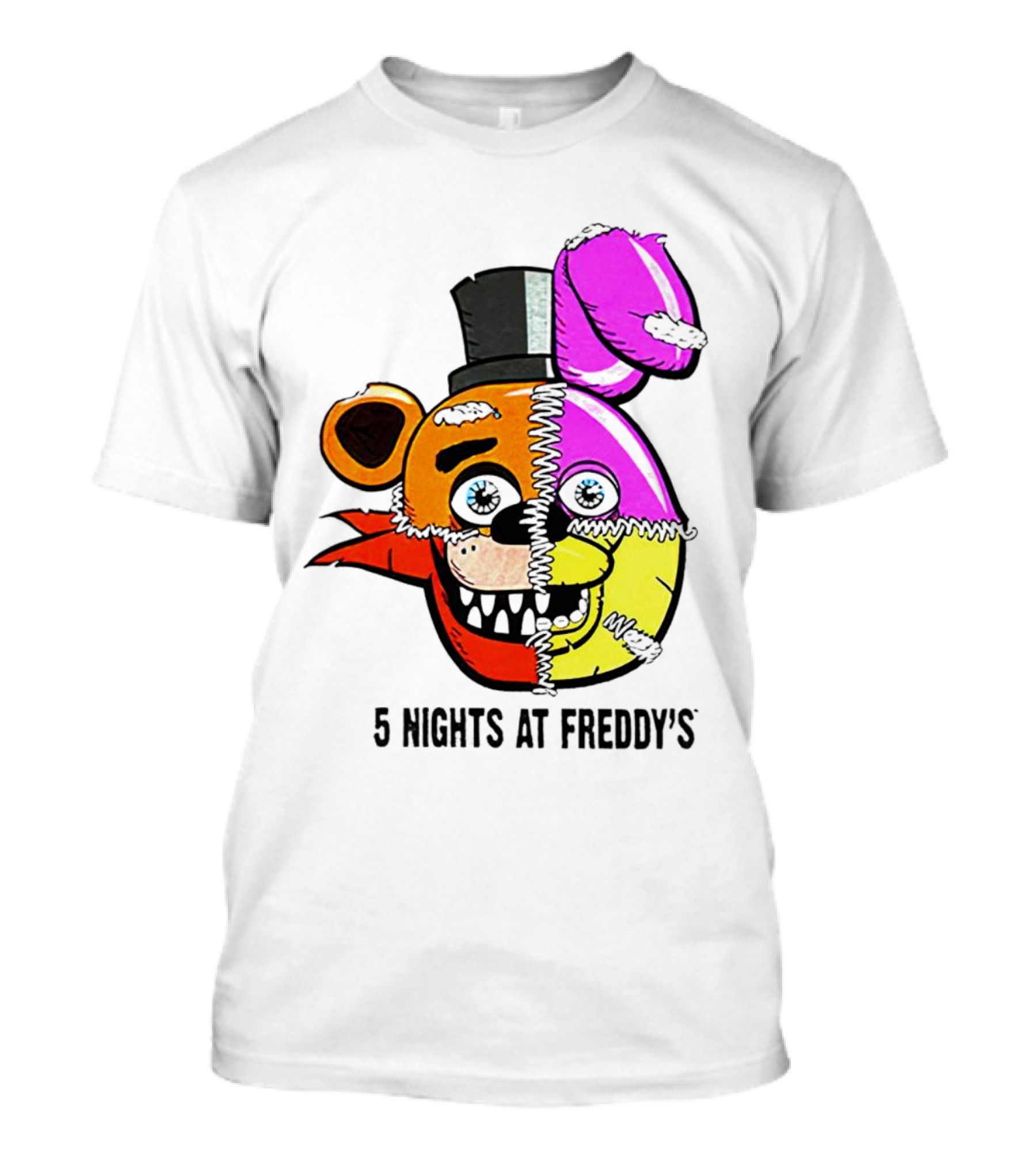 Five Nights At Freddy's Colorful Split Face Patchwork Freddy And Bonnie T-Shirt