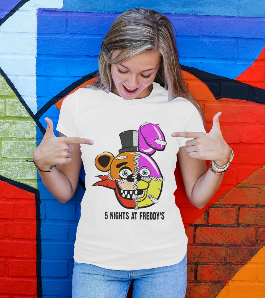 Five Nights At Freddy's Colorful Split Face Patchwork Freddy And Bonnie T-Shirt