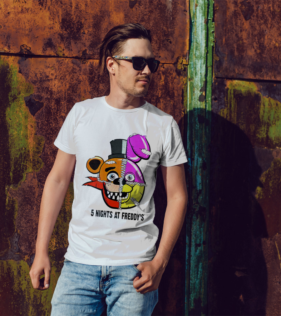 Five Nights At Freddy's Colorful Split Face Patchwork Freddy And Bonnie T-Shirt