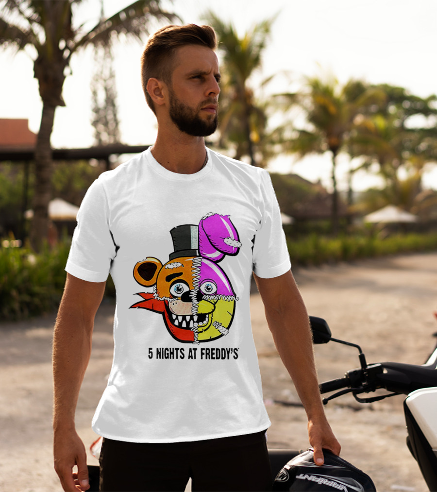 Five Nights At Freddy's Colorful Split Face Patchwork Freddy And Bonnie T-Shirt