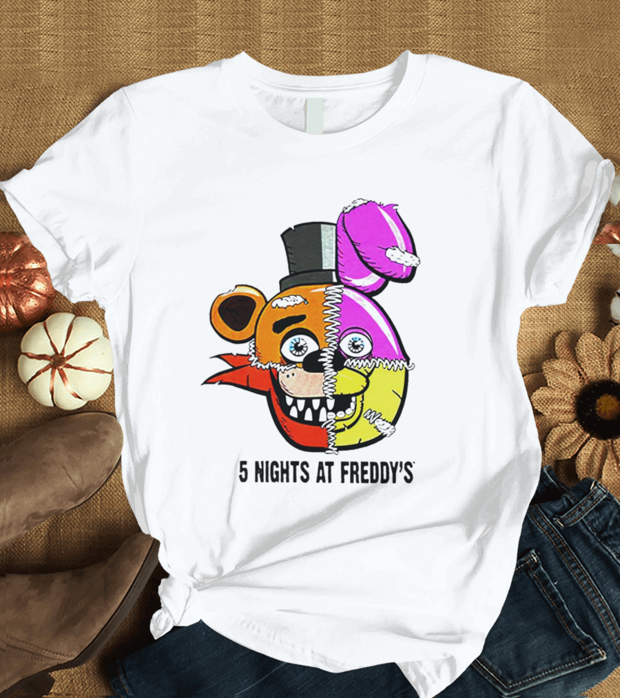 Five Nights At Freddy's Colorful Split Face Patchwork Freddy And Bonnie T-Shirt