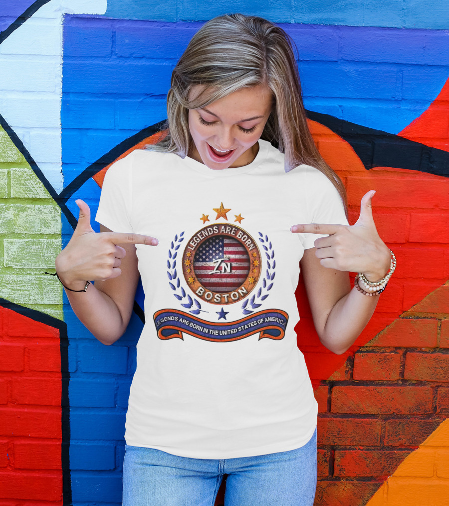 Legends Are Born Boston Massachusetts USA Flag ZN Iconic Stars And Blue Laurel Wreath T-Shirt