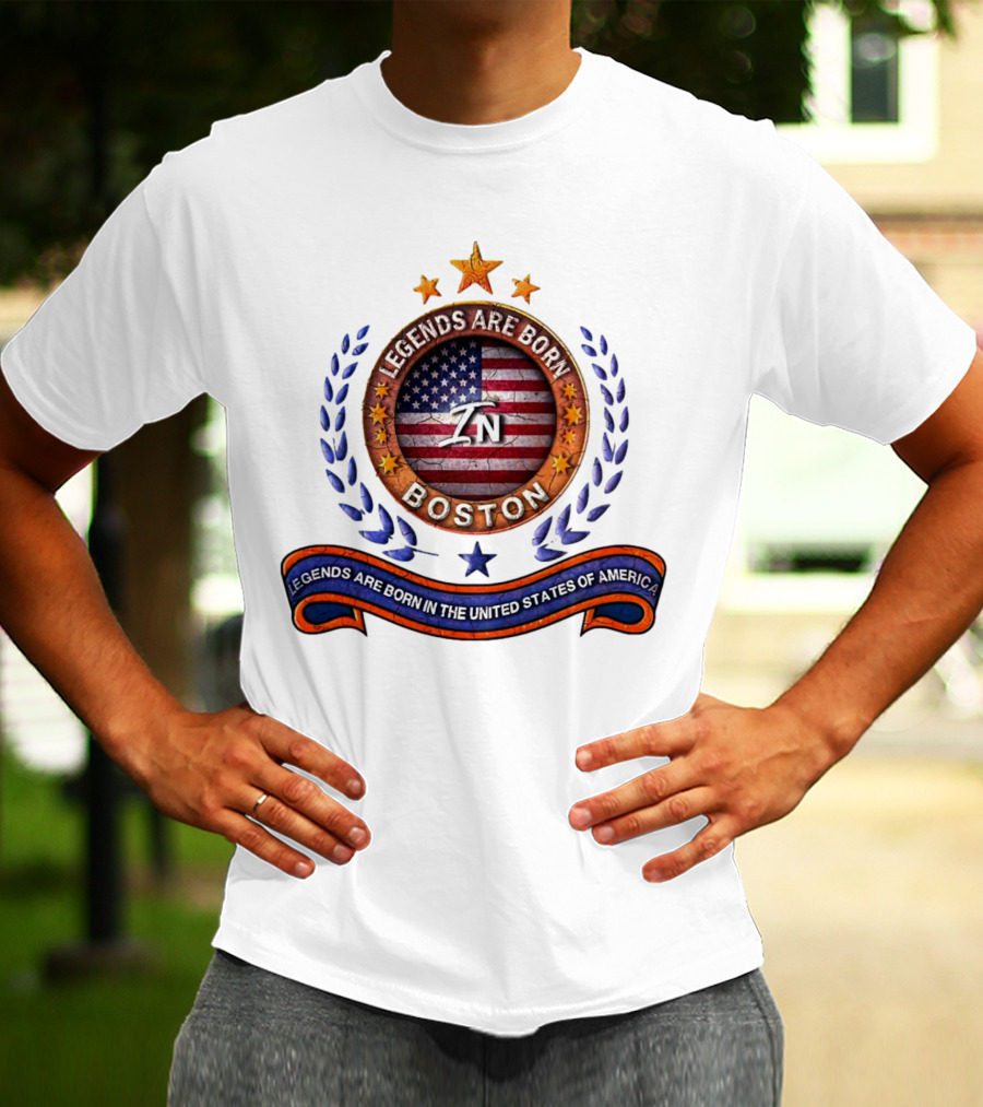 Legends Are Born Boston Massachusetts USA Flag ZN Iconic Stars And Blue Laurel Wreath T-Shirt