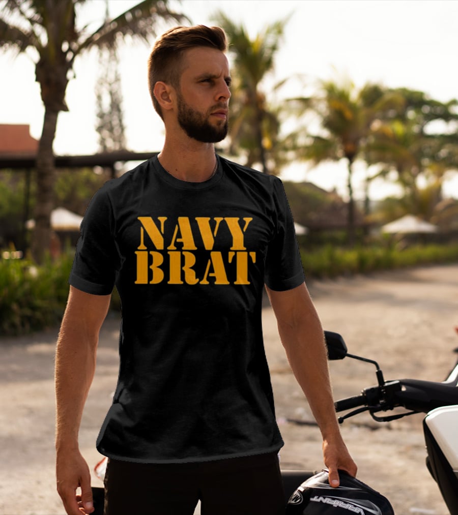 Navy Brat Vintage Military Style Text Bold Yellow Font T-Shirt